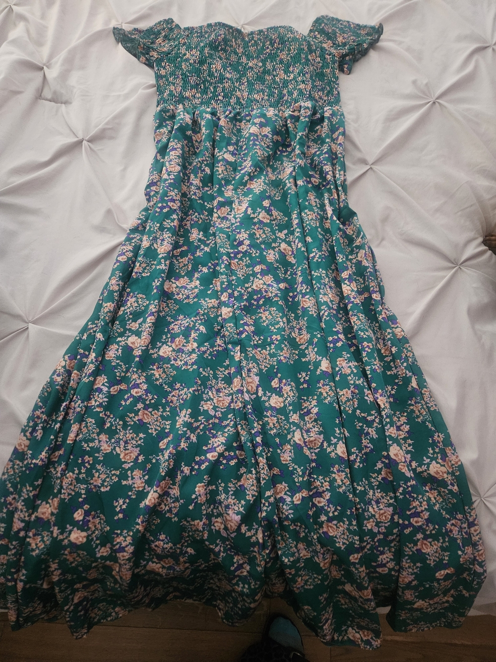 Floral Smocked Maxi Skirt in Teal